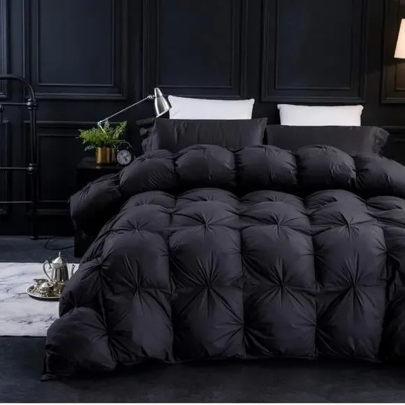 🆕 Black Duvet Down OVERSIZED KING Luxury Quilted Squares 100% Cotton 120” x 98”